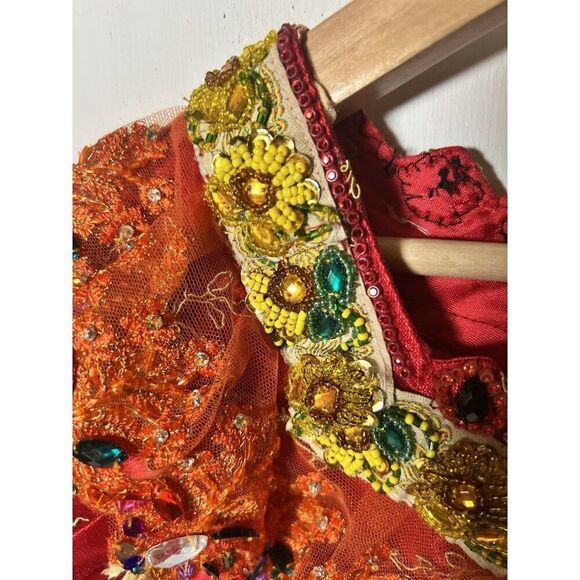 Boho Peasant Blouse Top Floral Retro Crystals Lace Sequins Sz Small Regency.   H - Picture 5 of 10